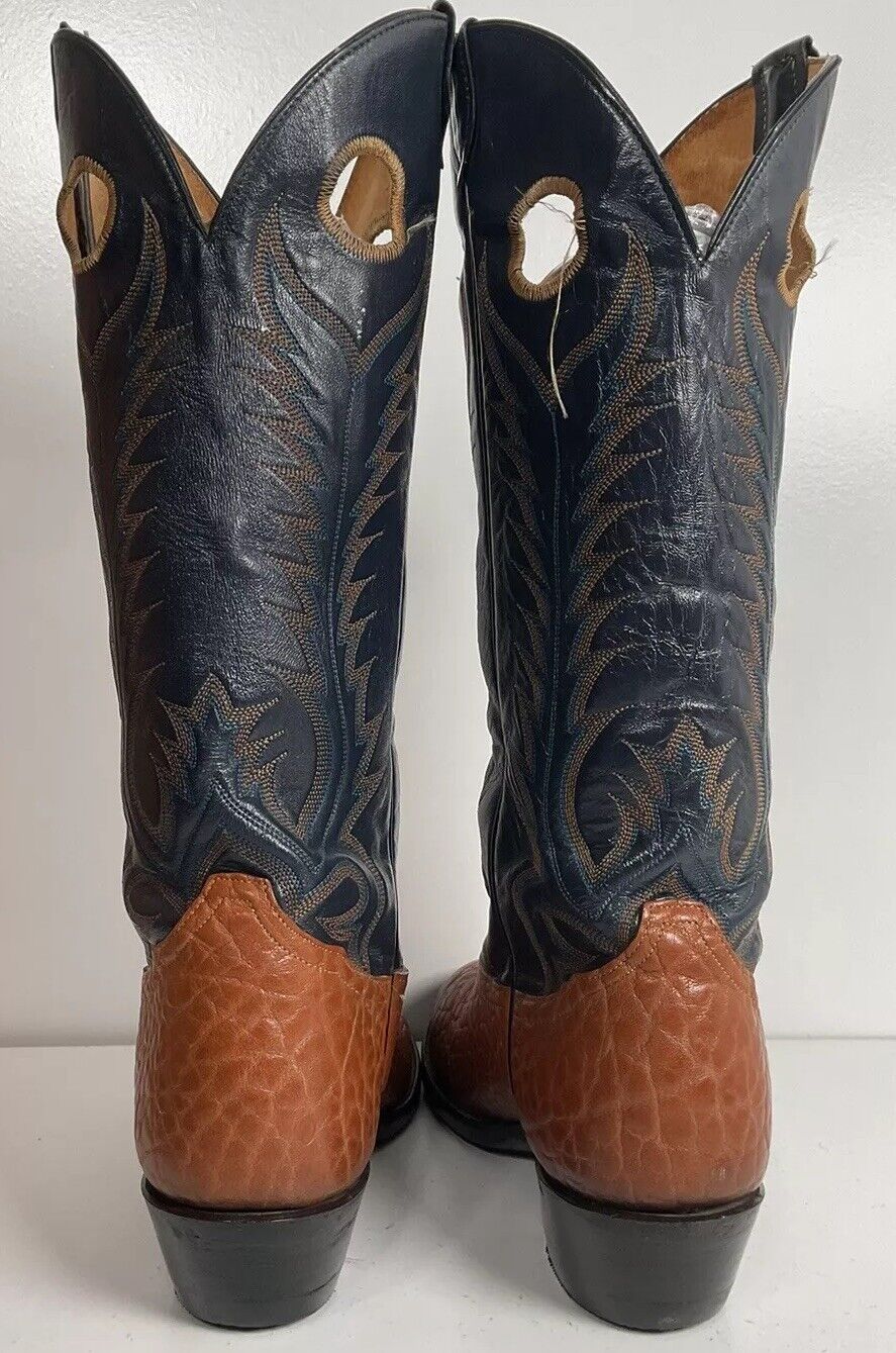 Vintage Tony Lama Buckaroo Cowboy Boots 8.5 D Bullhide Vamp Sole Savers