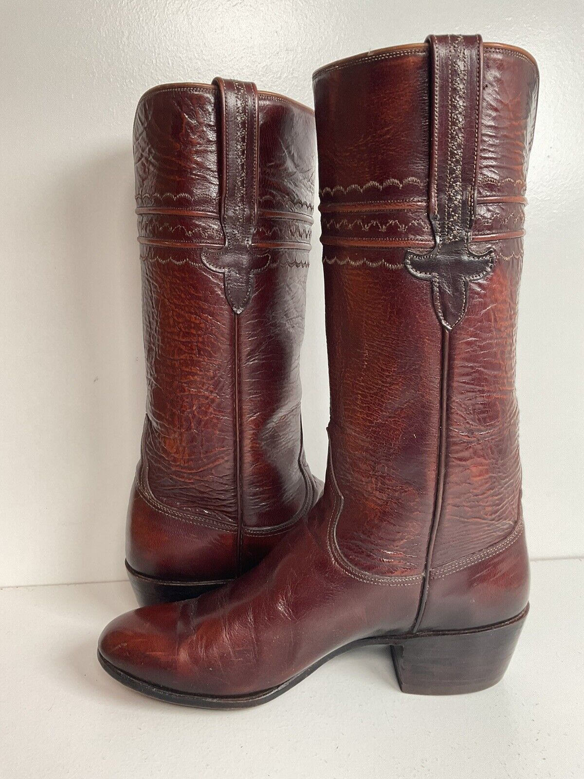 Vintage Lucchese San Antonio Leather Cowgirl Boots 6.5 C Stove Pipe