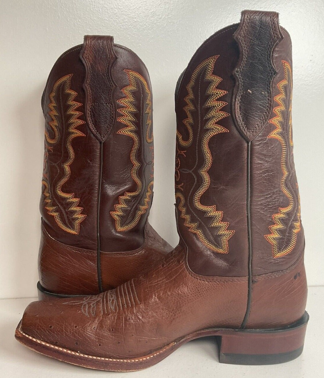 Justin Smooth Pin Quill Ostrich Cowboy Boots 9 D Square Toe