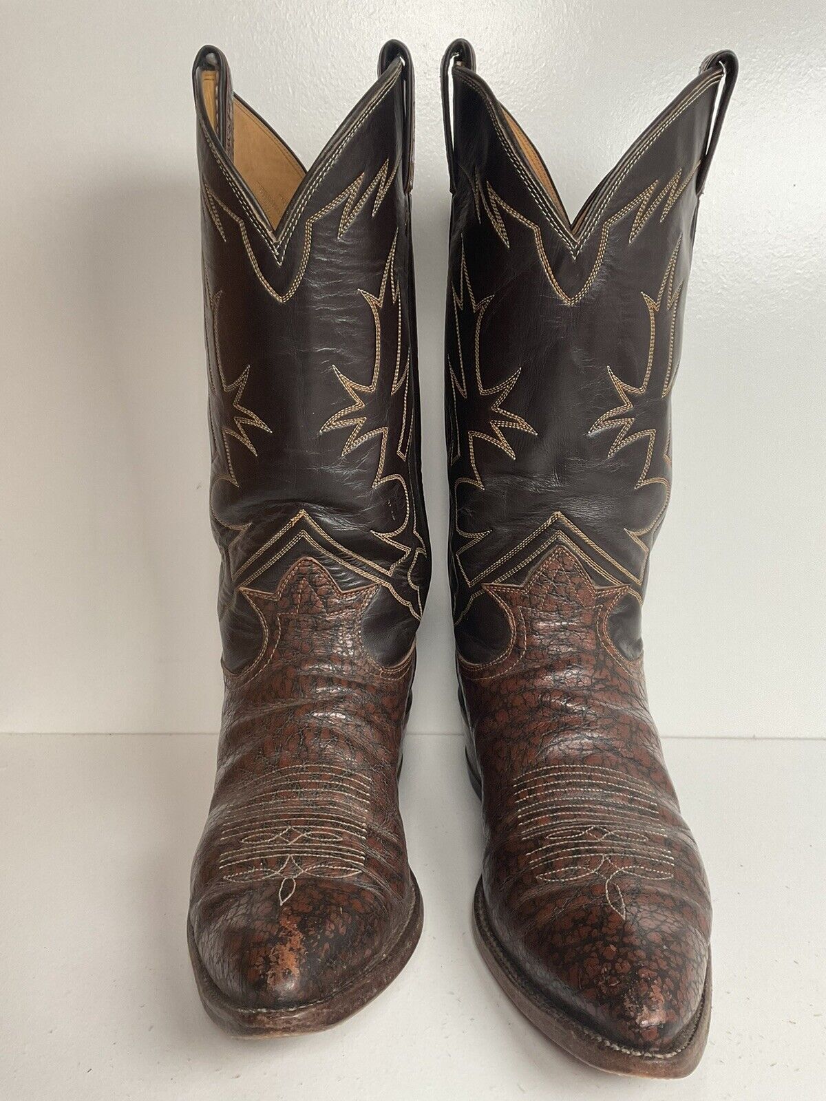 Vintage Tony Lama Exotic Caribou Leather Cowboy Boots 11 AA Black Label