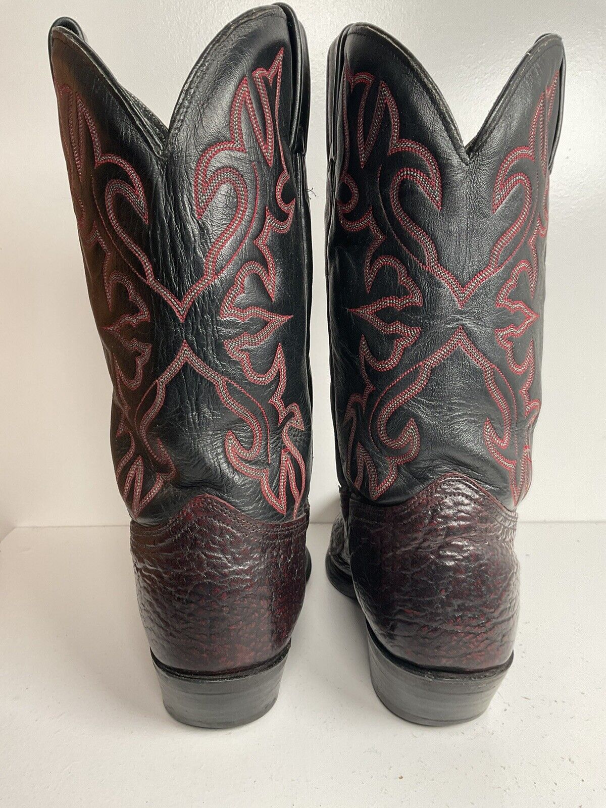 Vintage J Chisholm Exotic Shark Leather Cowboy Boots 10.5 D Black Cherry