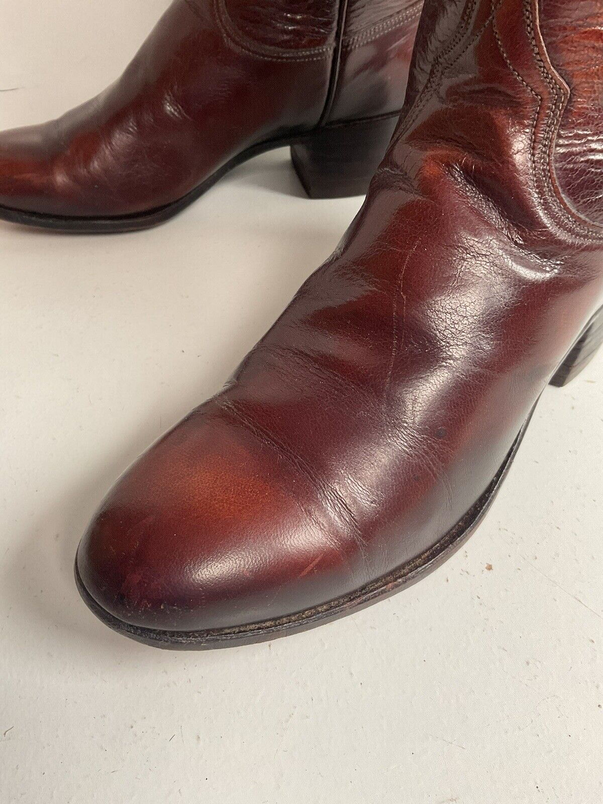 Vintage Lucchese San Antonio Leather Cowgirl Boots 6.5 C Stove Pipe