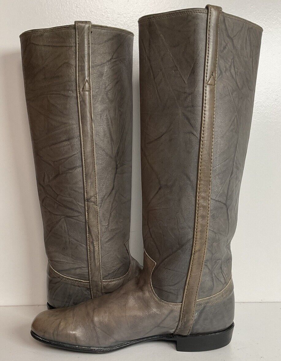 Vintage Justin Grey Marbled Campus Riding Boots 7 B USA Made