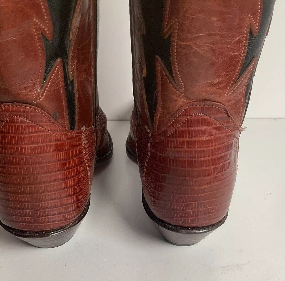 Vintage Code West For Dan Post Inlay Cowgirl Boots 9 M Lizard Vamp USA Made