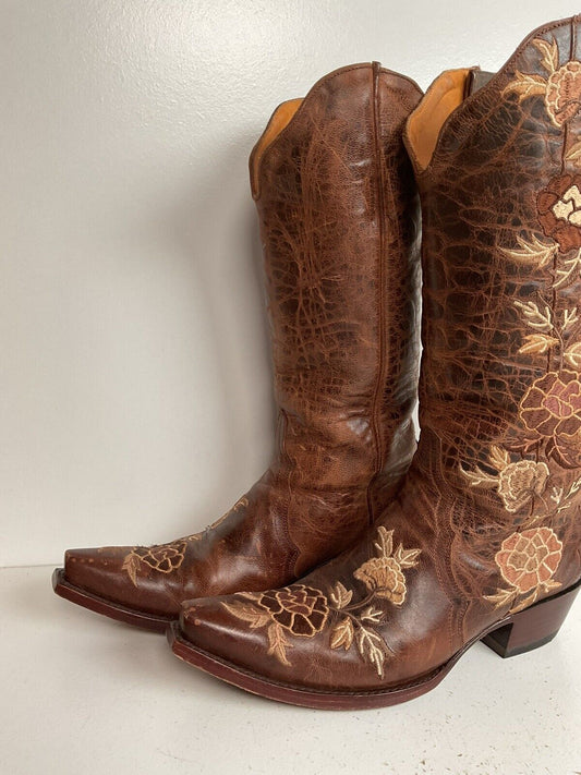 Old Gringo Floral Embroidered Cowgirl Boots 6.5 B Cloth Pull Tab