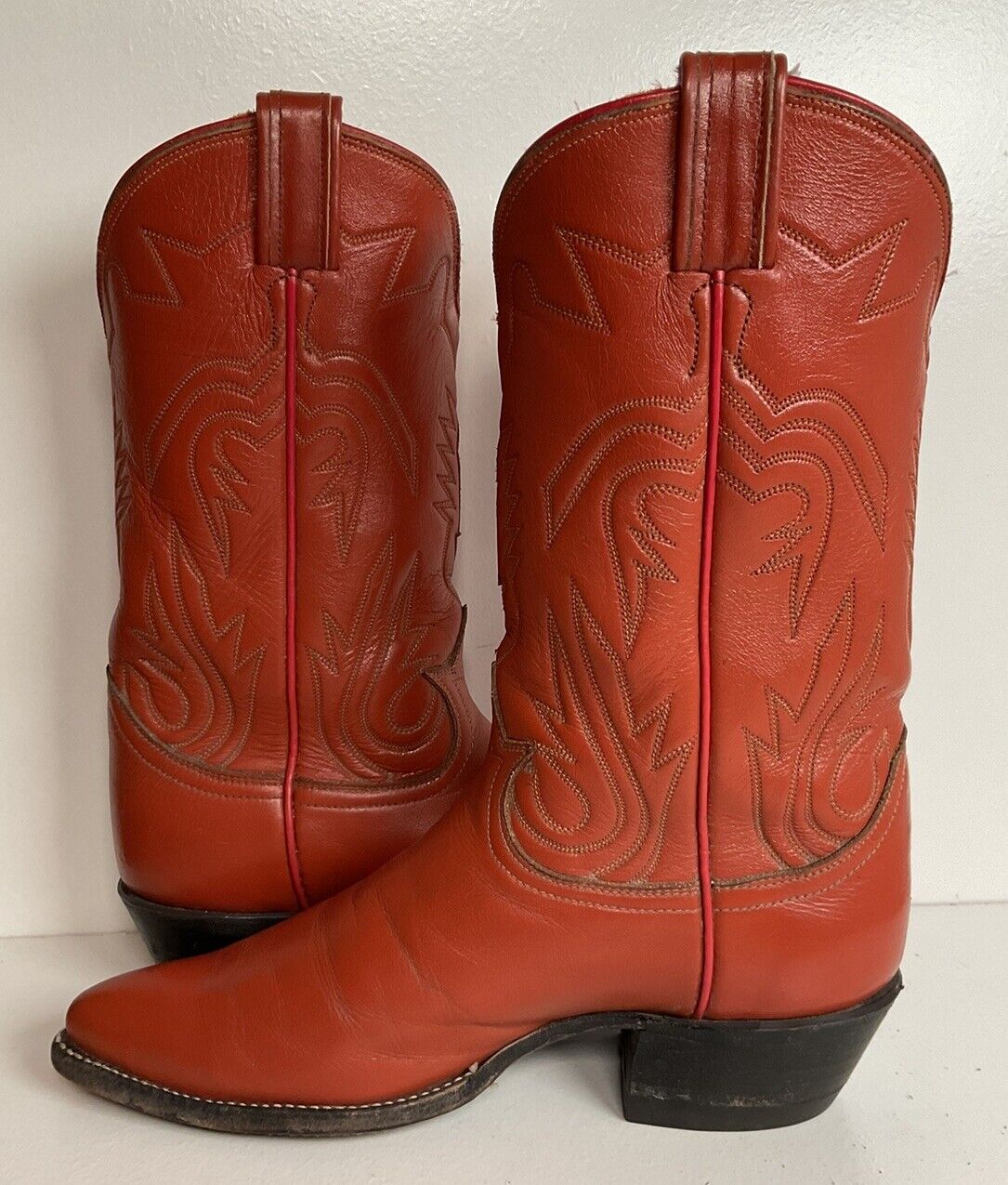 Vintage Tony Lama Burnt Orange Cowgirl Boots 6.5 C Tooled Inlay