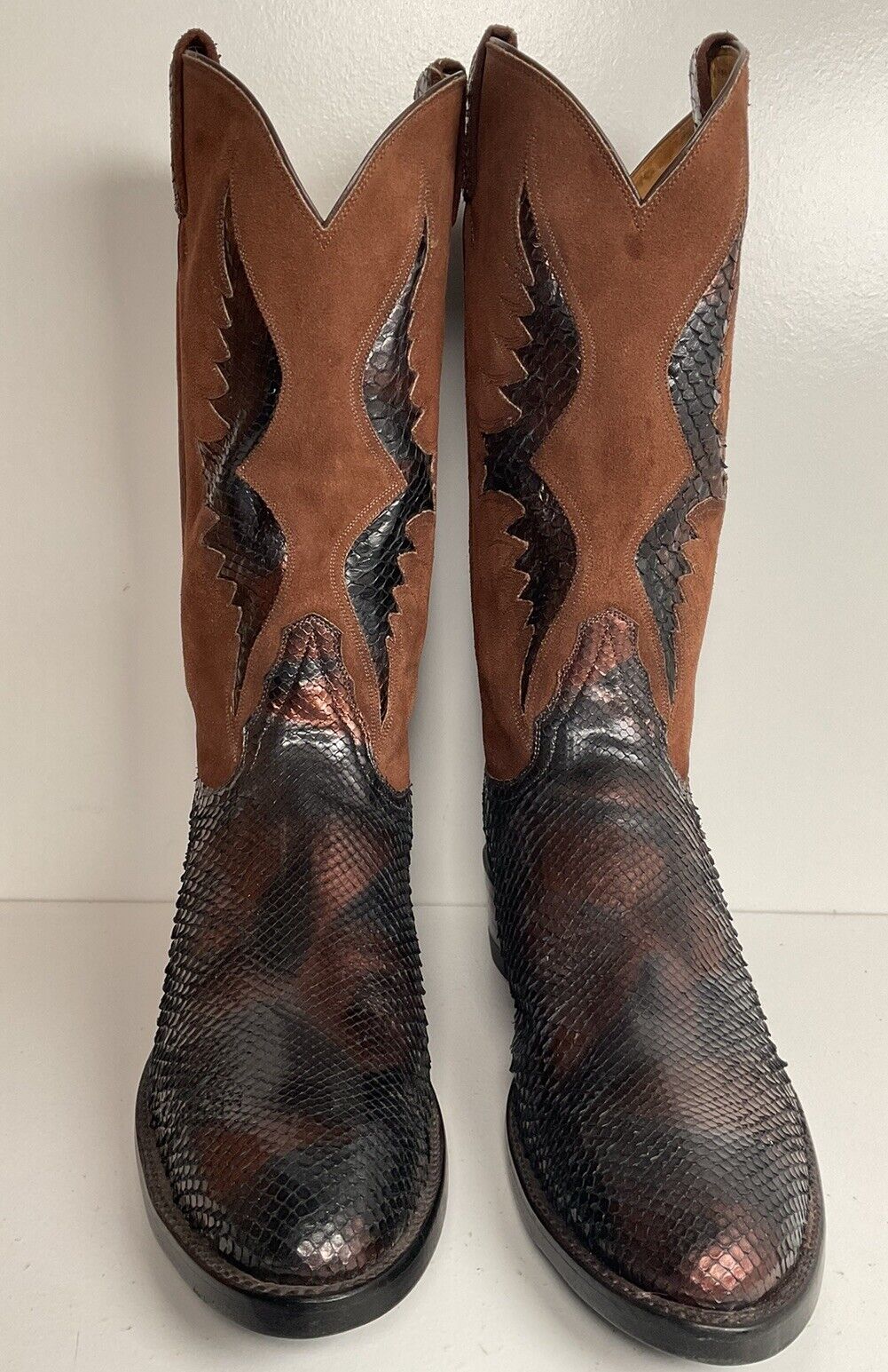 Vintage Tony Lama Exotic Anaconda Snakeskin Cowboy Boots 10.5 B Gold Label