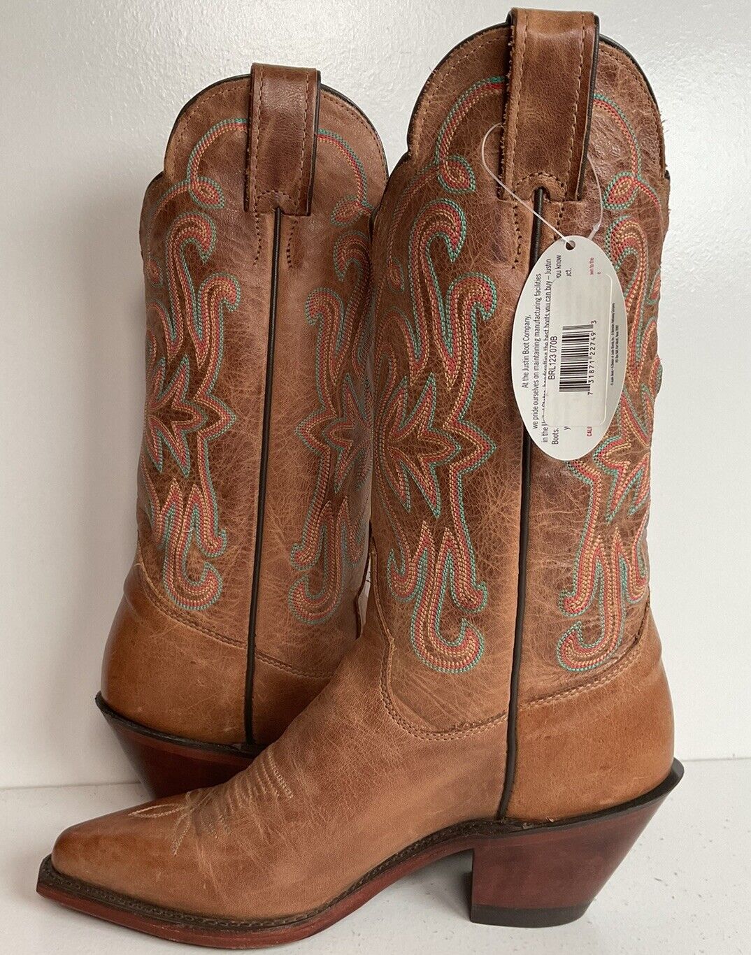 Justin Bent Rail Leather Cowgirl Boots 7 B New Without Box