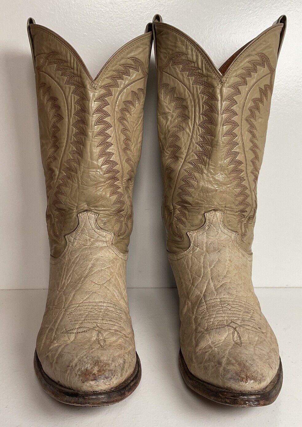 Vintage Justin Exotic Elephant Cowboy Boots 12 AA Distressed