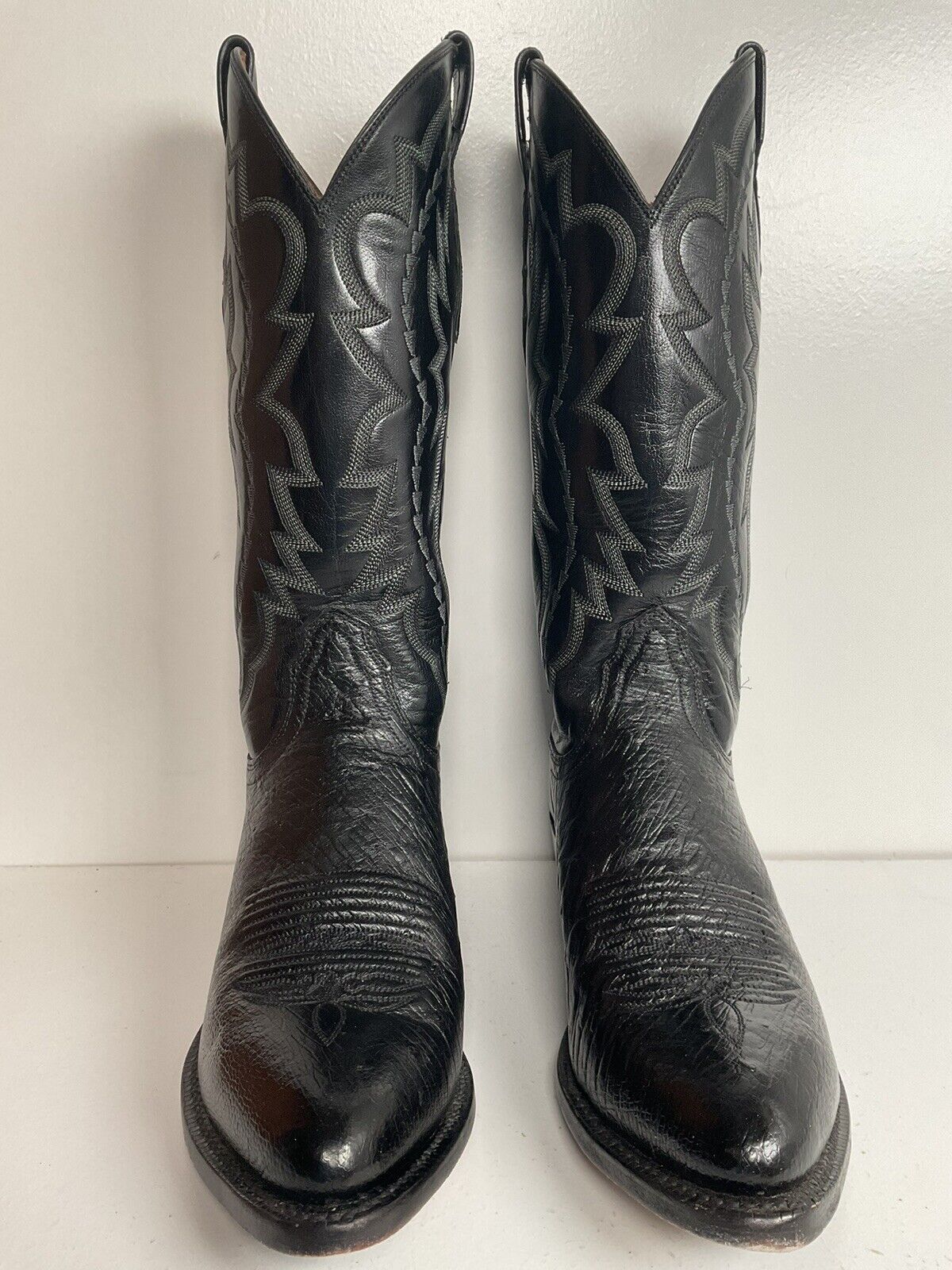 Vintage Lucchese 2000 Smooth Ostrich Leather Cowboy Boots 7.5 D Exotic