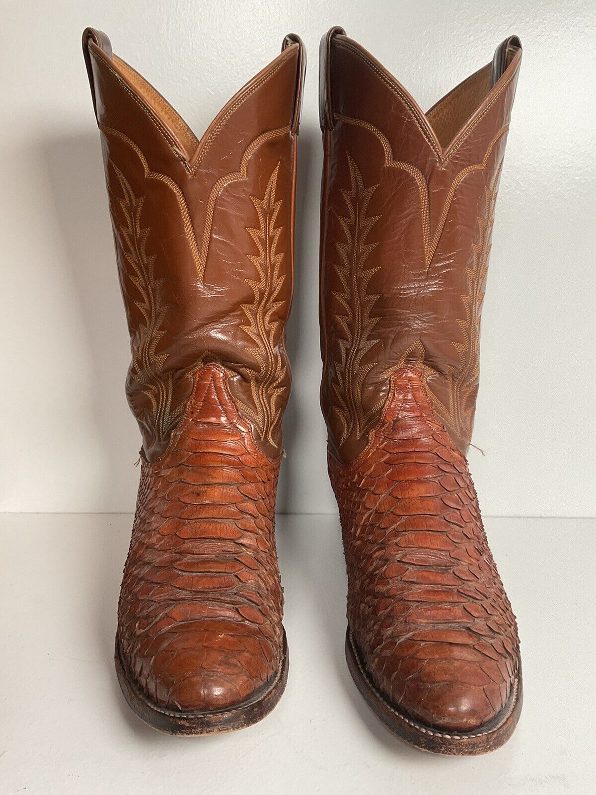 Vintage Tony Lama Back Cut Python Cowboy Boots 10.5 D Snakeskin Black Label