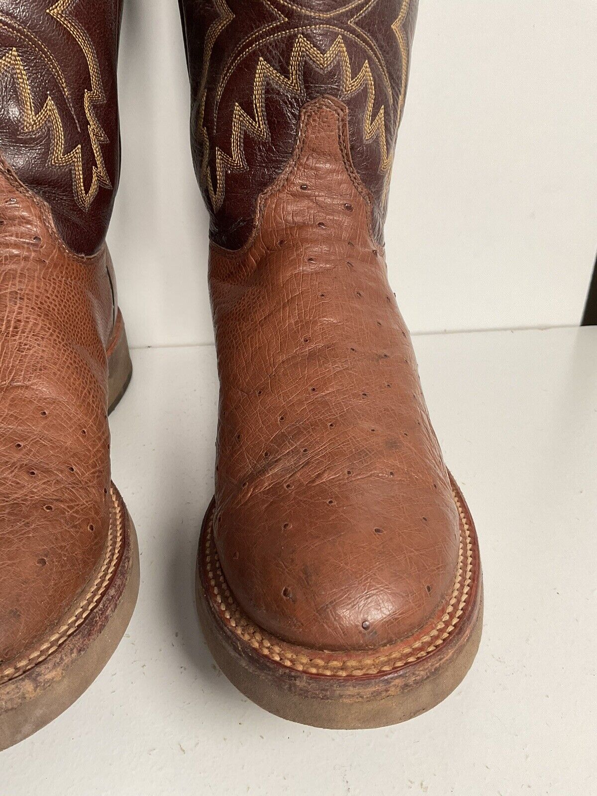 Justin Exotic Smooth Ostrich Tekno Crepe Western Work Boots 8.5 EE Style 5131