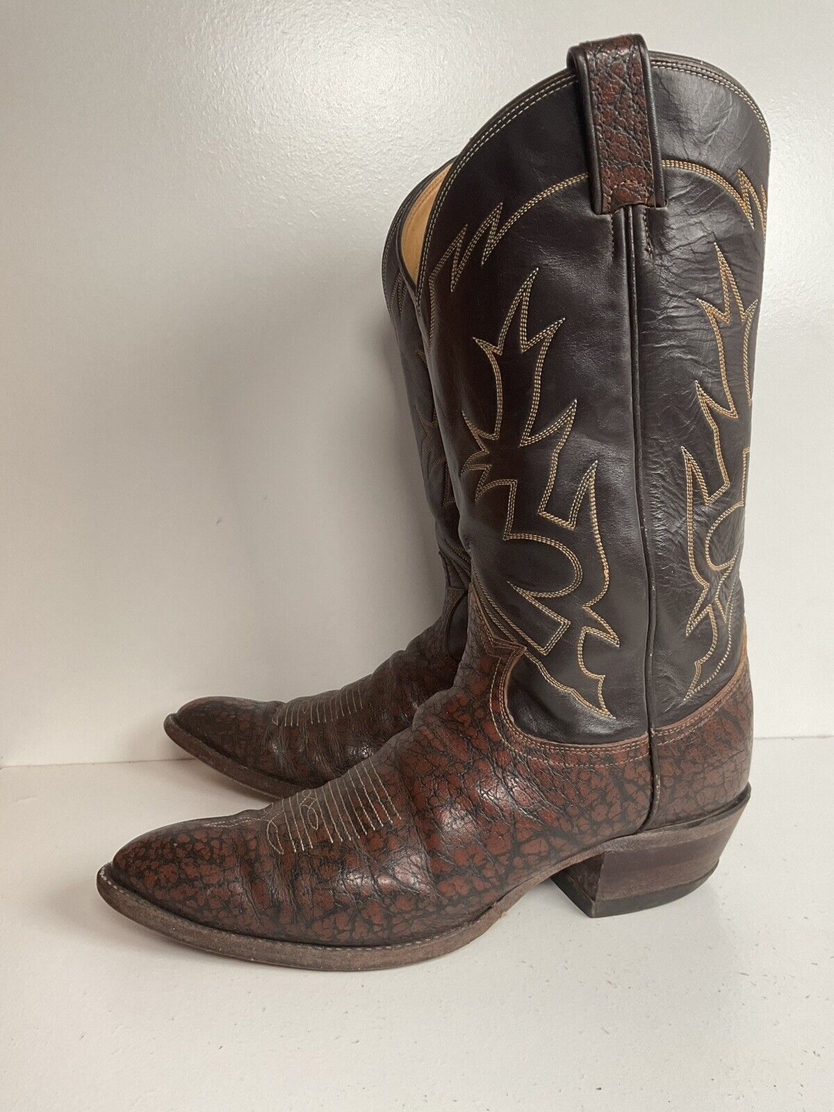 Vintage Tony Lama Exotic Caribou Leather Cowboy Boots 11 AA Black Label