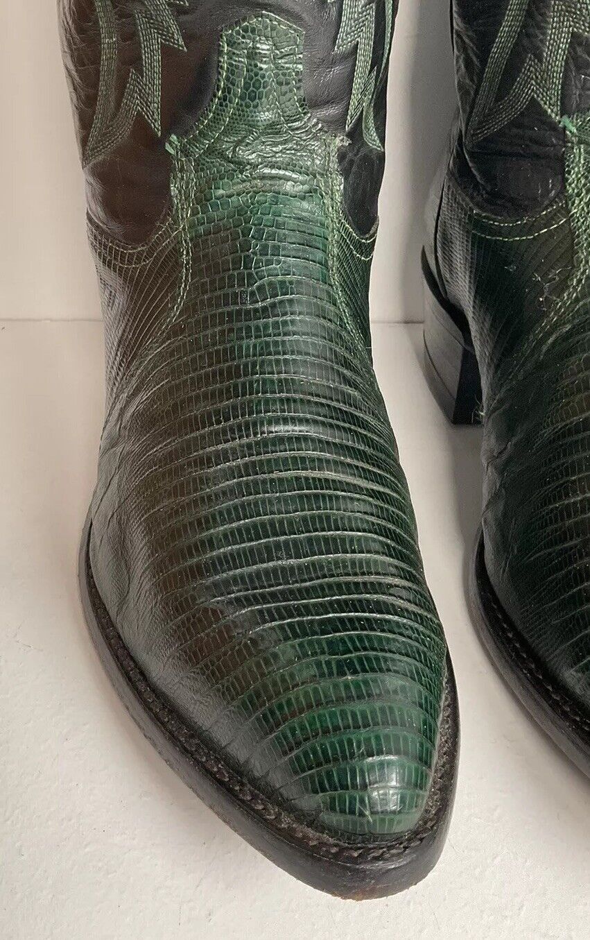 Tony Lama Emerald Green Teju Lizard Cowboy Boots 8 EE USA Made