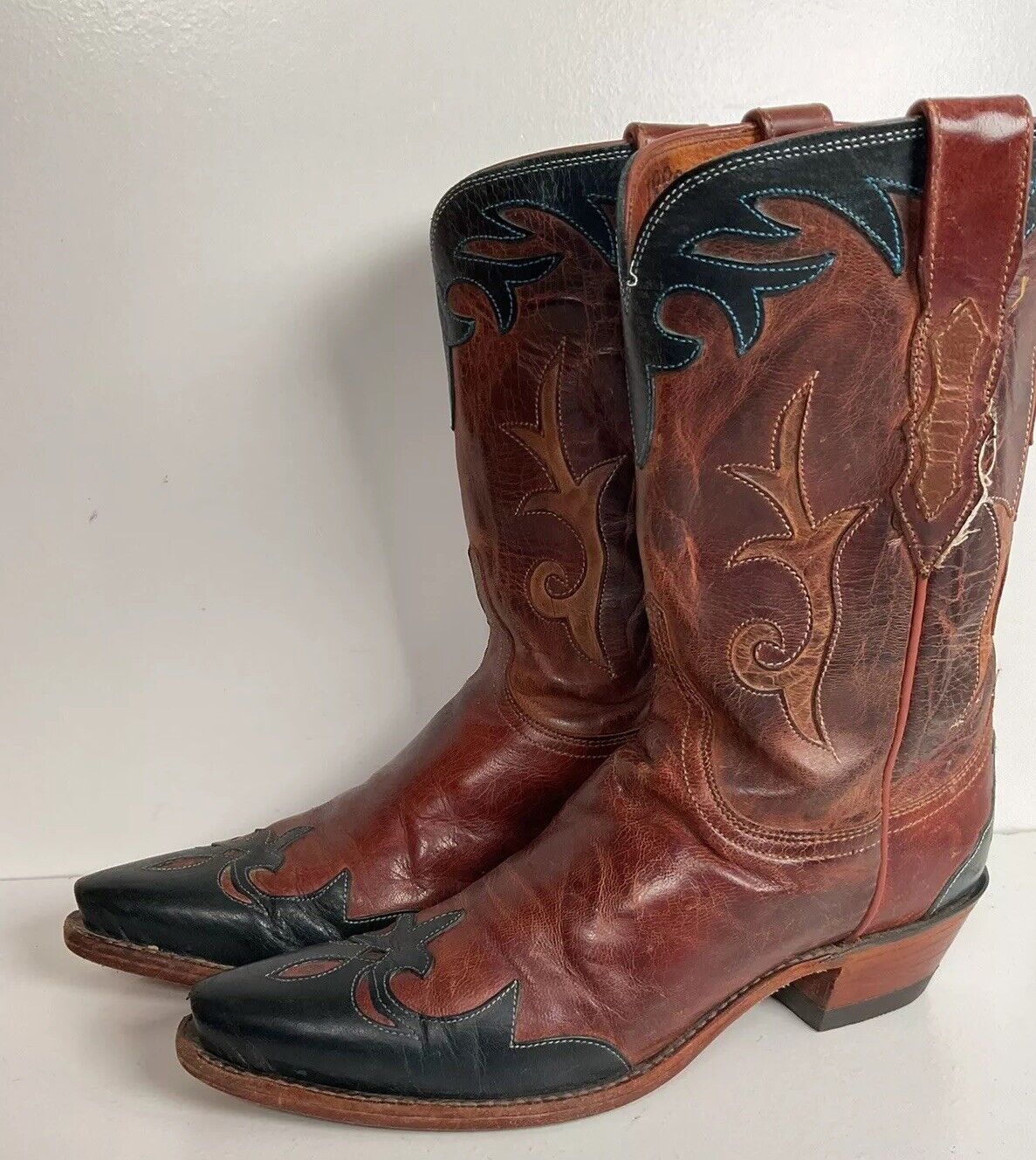 Lucchese 1883 Cowgirl Boots 8 B Dark Blue Wing Tip Overlay