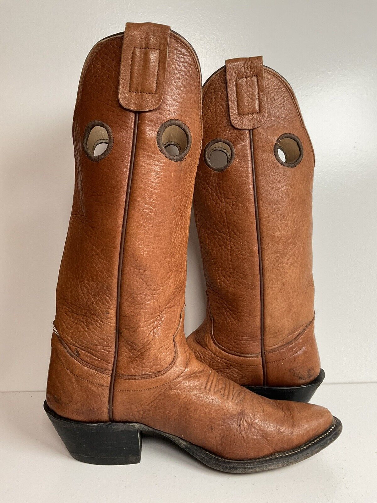 Vintage Olathe Soft Elk Buckaroo Cowboy Boots 7.5 C Brown Leather Punchy USA