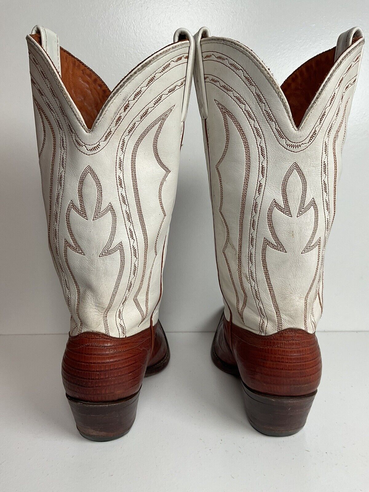 Vintage J Chisholm White Cowgirl Boots 7.5 M Teju Lizard