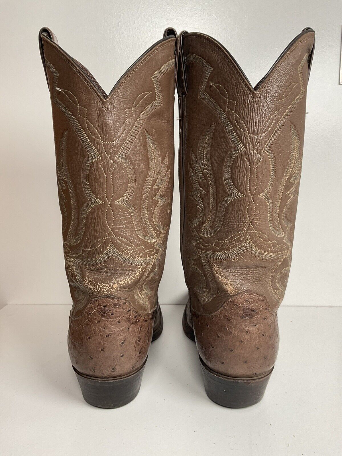 Justin Exotic Ostrich Quill Cowboy Boots 10 E USA Made Light Brown