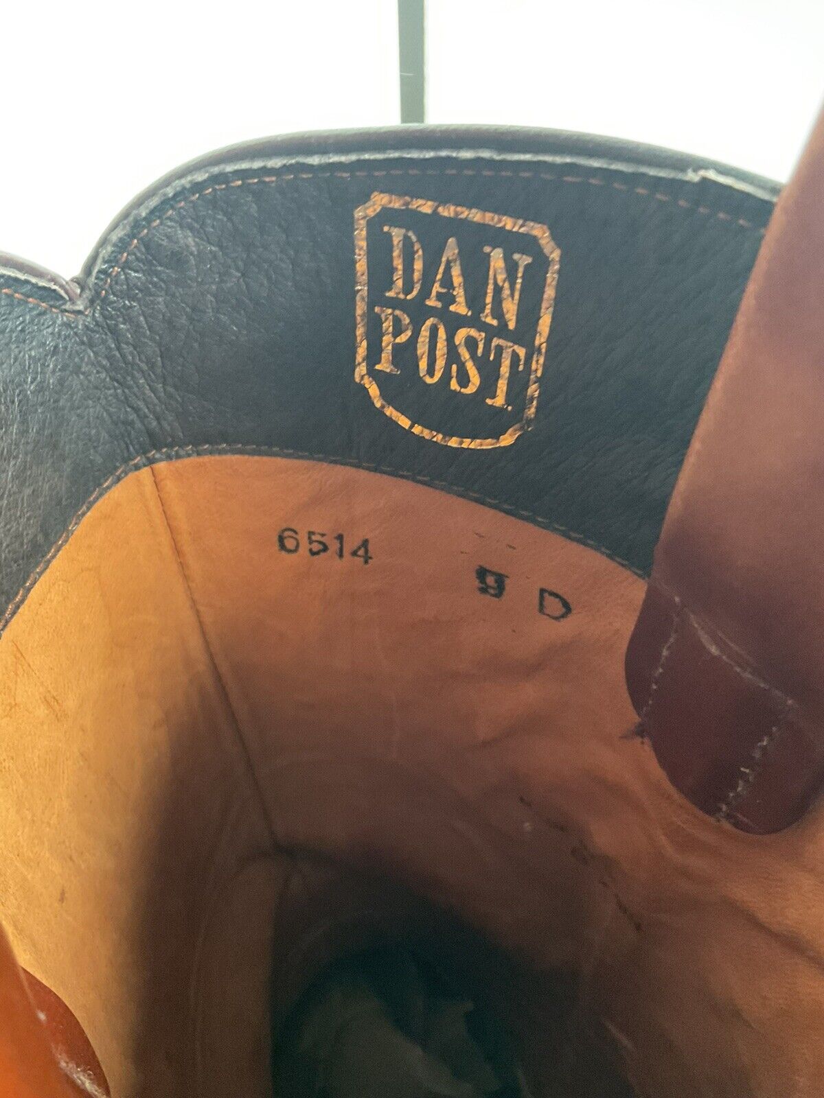 Vintage Dan Post Whip Stitch Cowboy Boots 9 D Made In Spain Stove Pipe