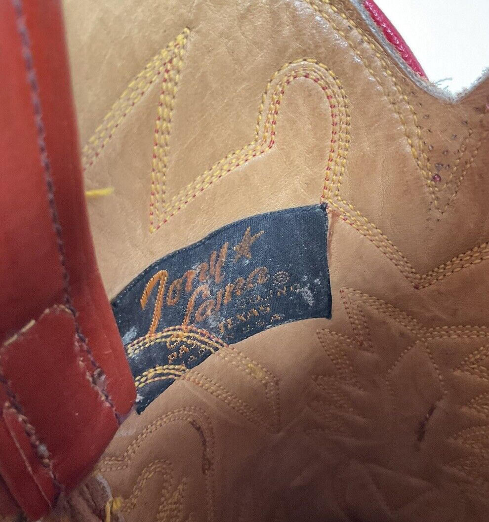 Vintage Tony Lama Burnt Orange Cowgirl Boots 6.5 C Tooled Inlay