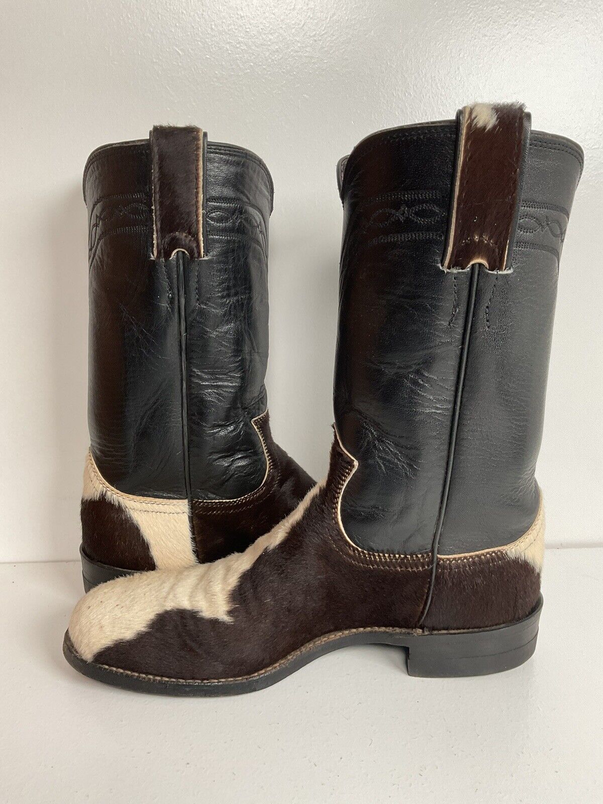 Justin Calf Hair On Cow Hide Pony Cowgirl Roper Boots 6 B Western USA Made