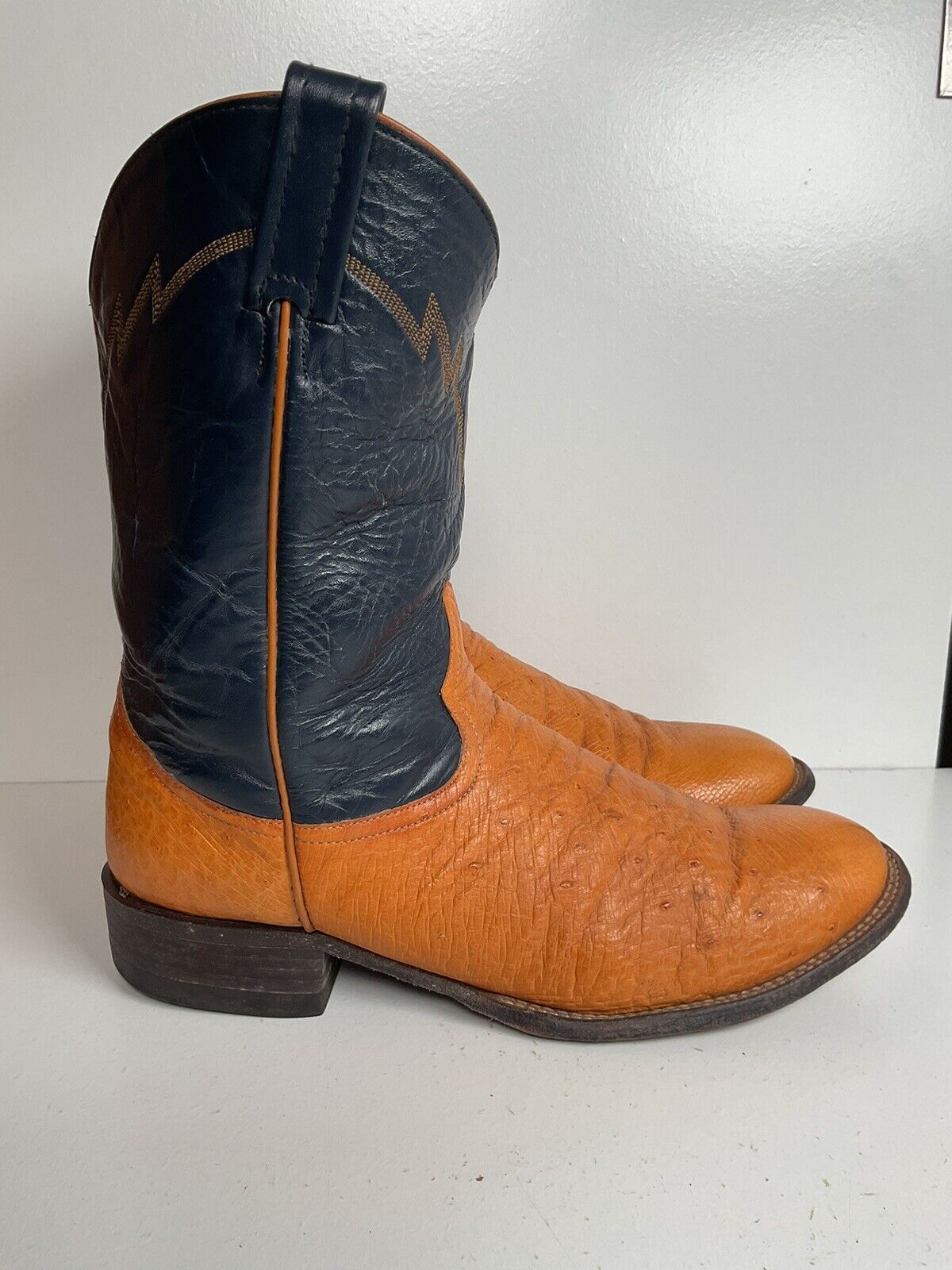 Vintage Tony Lama Exotic Smooth Ostrich Roper Boots 11.5 D Mango Yellow