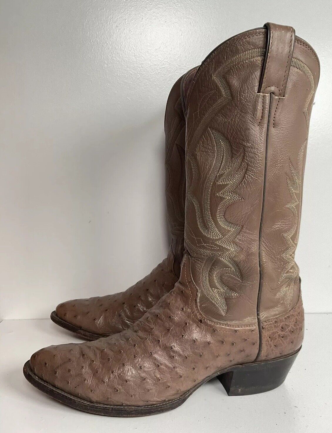 Justin Exotic Ostrich Quill Cowboy Boots 10 E USA Made Light Brown