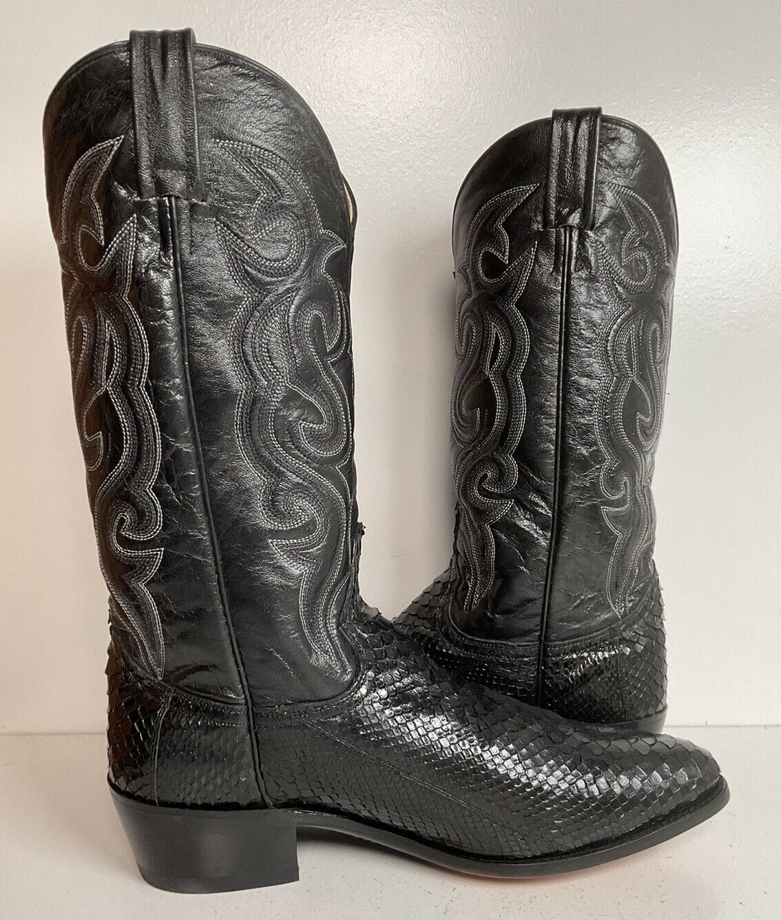 Dan Post Back Cut Python Cowboy Boots 11 D New Old Stock Classic Black