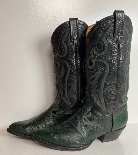 Tony Lama Emerald Green Teju Lizard Cowboy Boots 8 EE USA Made