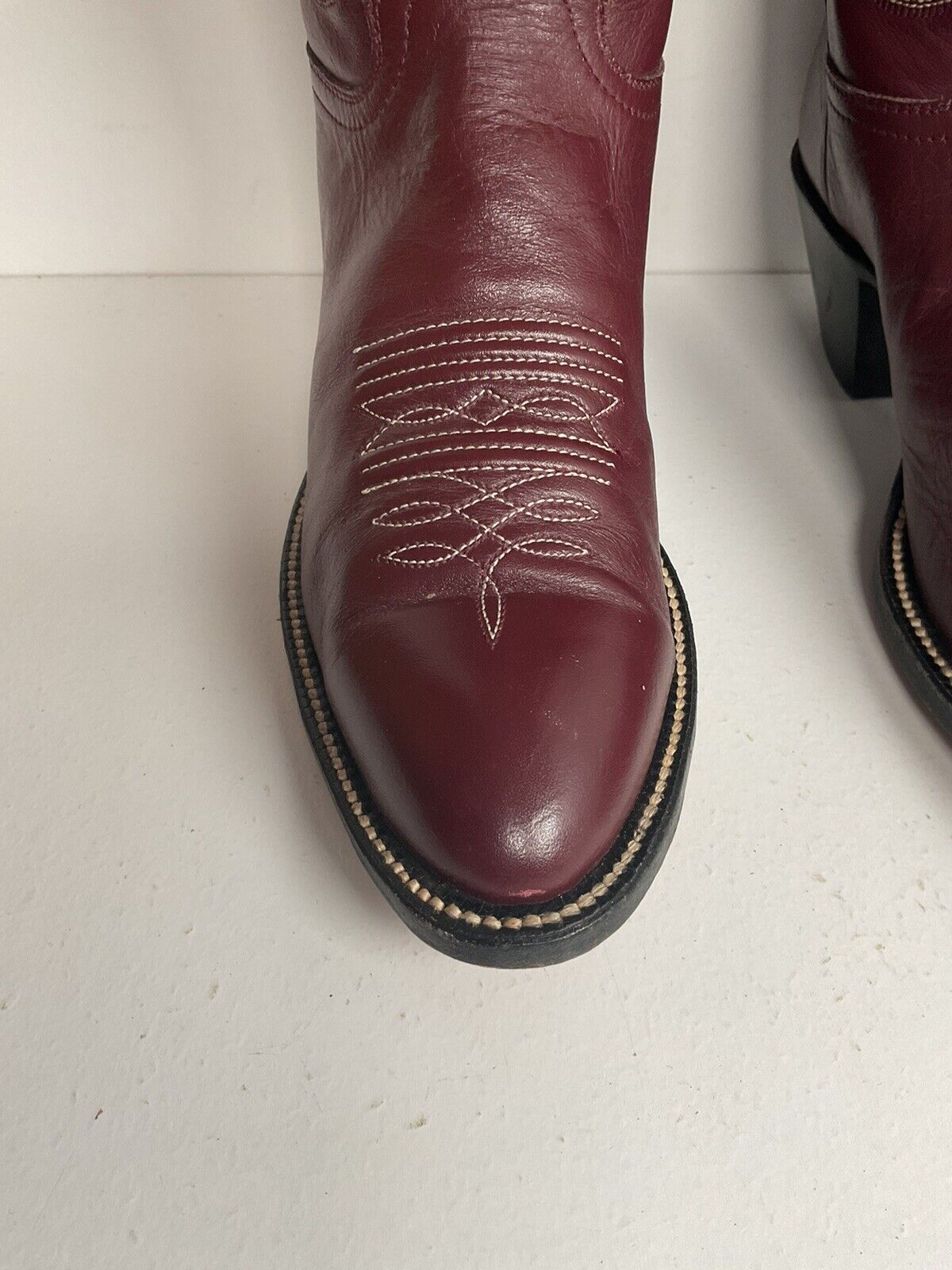 Vintage Hondo 18” Burgundy Cowgirl Boots 6.5 A Stitched