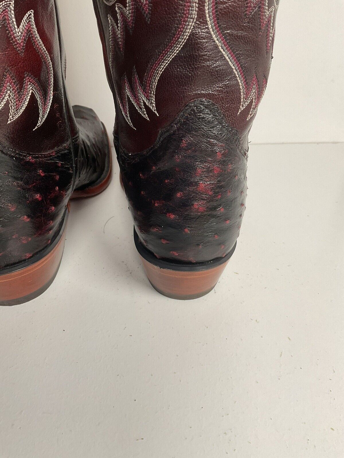 Nocona Black Cherry Ostrich Quill Cowboy Boots 9 EE Handcrafted USA Made