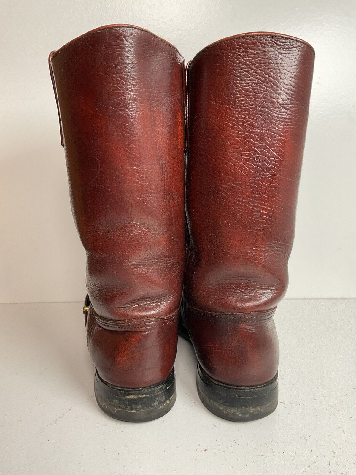 Vintage Acme Faux Fur Lined Engineer Boots 8 D Buckle Winter Insulated 60s 70s