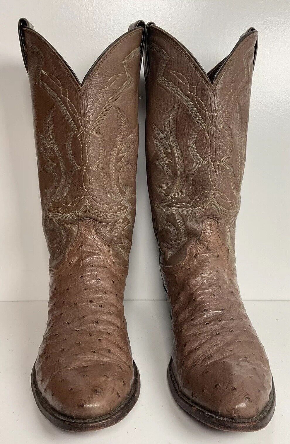 Justin Exotic Ostrich Quill Cowboy Boots 10 E USA Made Light Brown