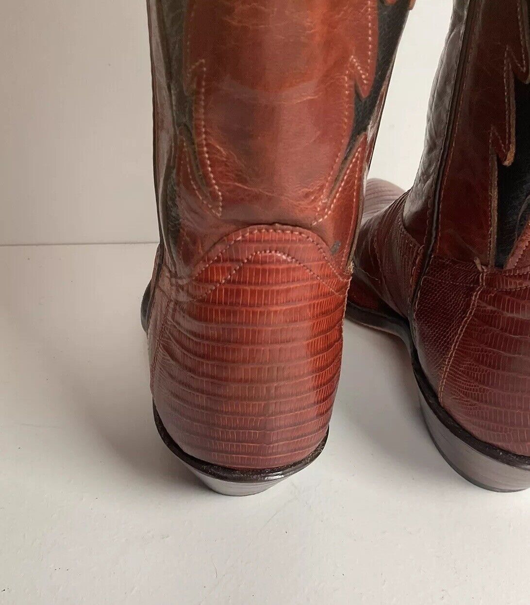 Vintage Code West For Dan Post Inlay Cowgirl Boots 9 M Lizard Vamp USA Made