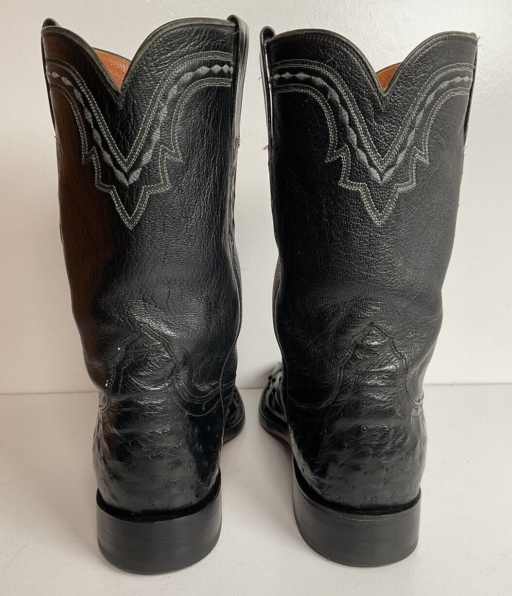 Lucchese 2000 Black Ostrich Quill Roper Boots 9 D Exotic Resoled