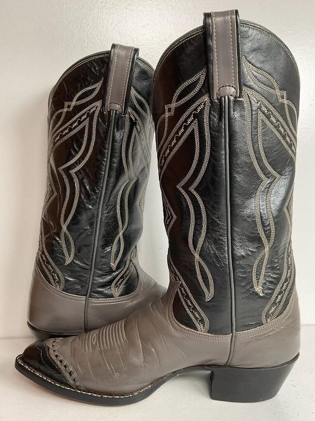 Vintage Tony Lama Grey Lizard Wingtip Cowboy Boots 9 D Gold Label New Half Soles