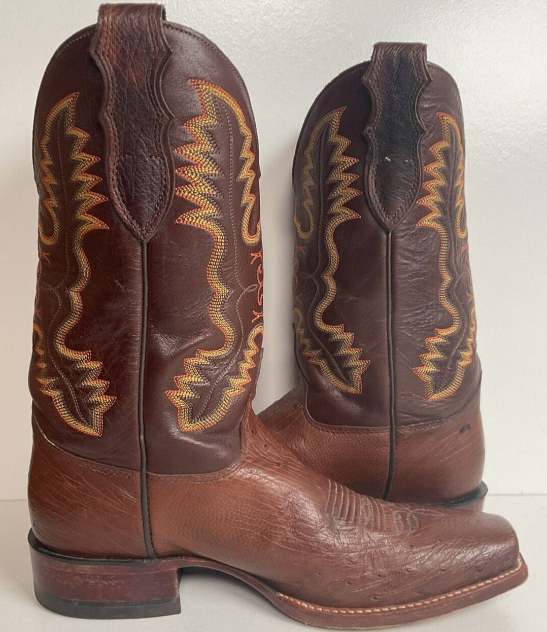 Justin Smooth Pin Quill Ostrich Cowboy Boots 9 D Square Toe