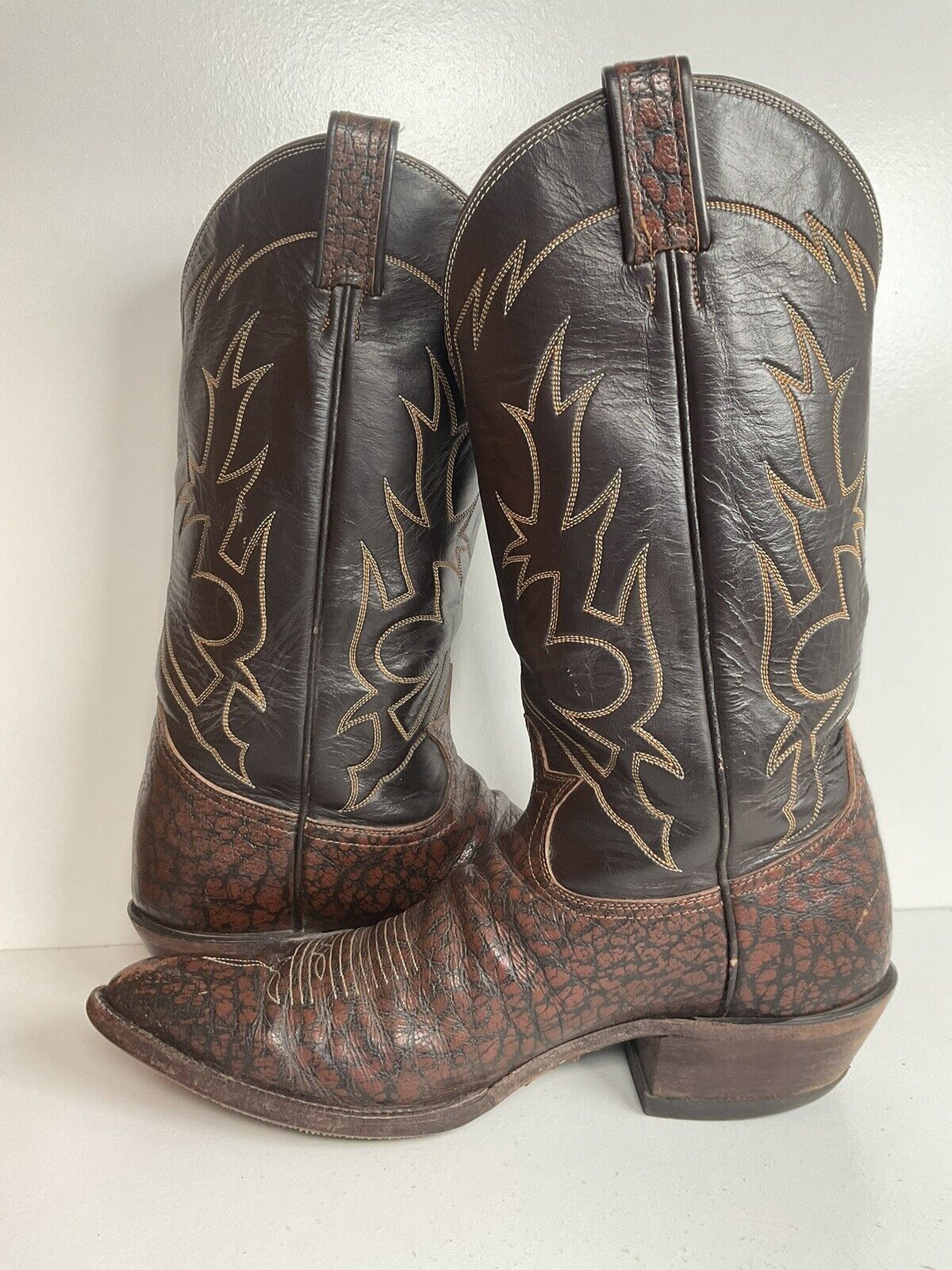 Vintage Tony Lama Exotic Caribou Leather Cowboy Boots 11 AA Black Label