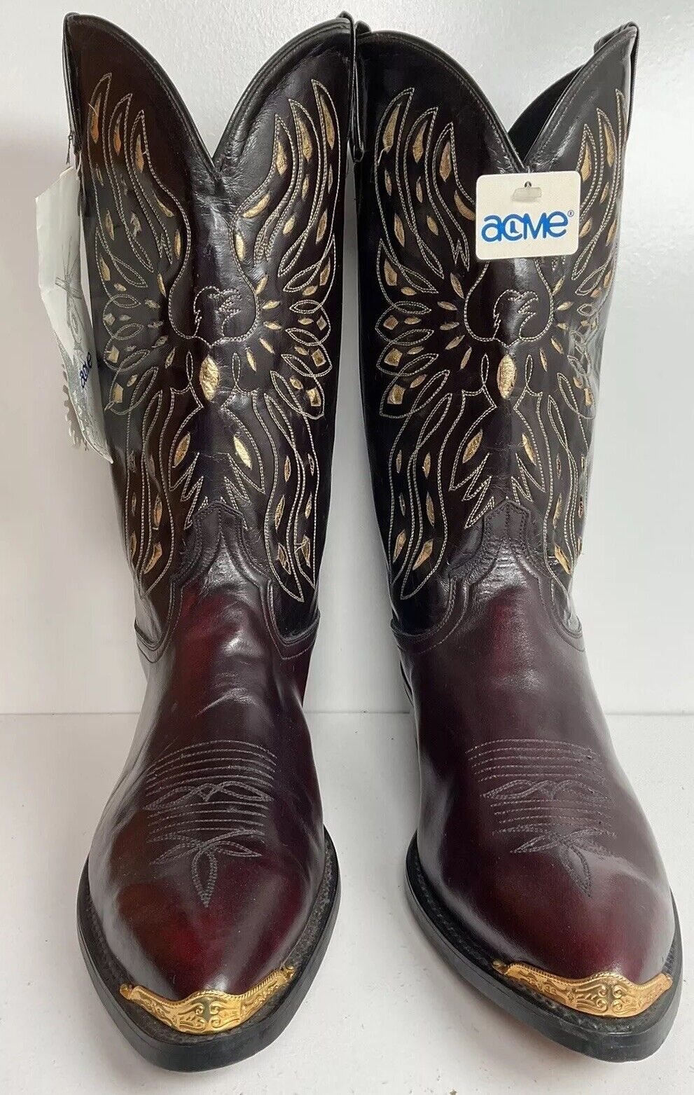 Vintage ACME Glitter Thunderbird Cowboy Boots 12 EW New Old Stock Tooled Inlay