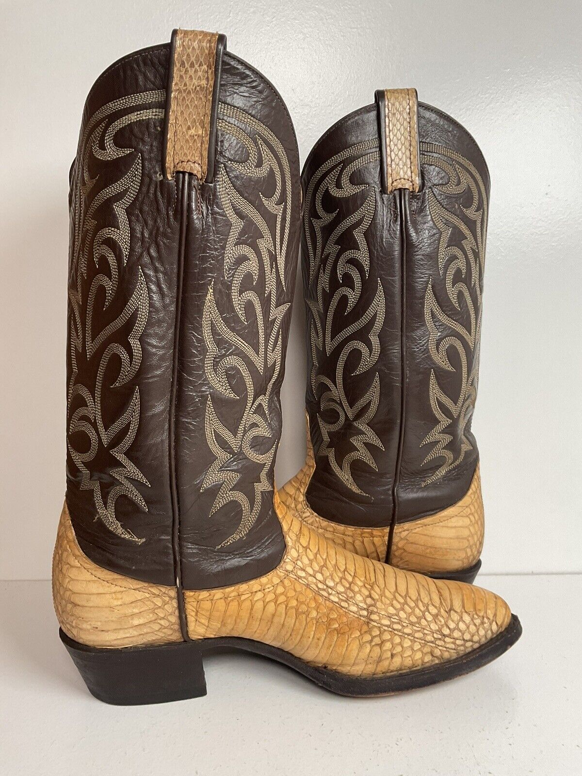 Vintage Larry Mahan King Cobra Snakeskin Cowboy Boots 9 D