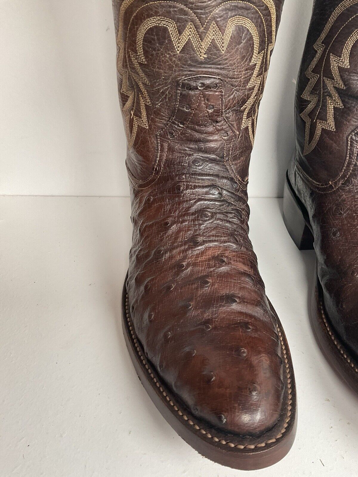 Vintage Rios Of Mercedes Exotic Ostrich Quill Cowboy Boots 8.5 B New Welts