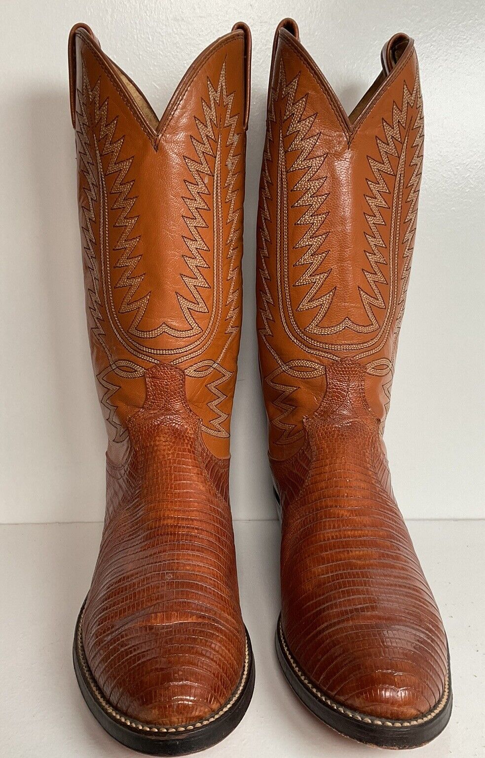 Vintage Dan Post Peanut Brittle Lizard Cowboy Boots 8 D Old Label