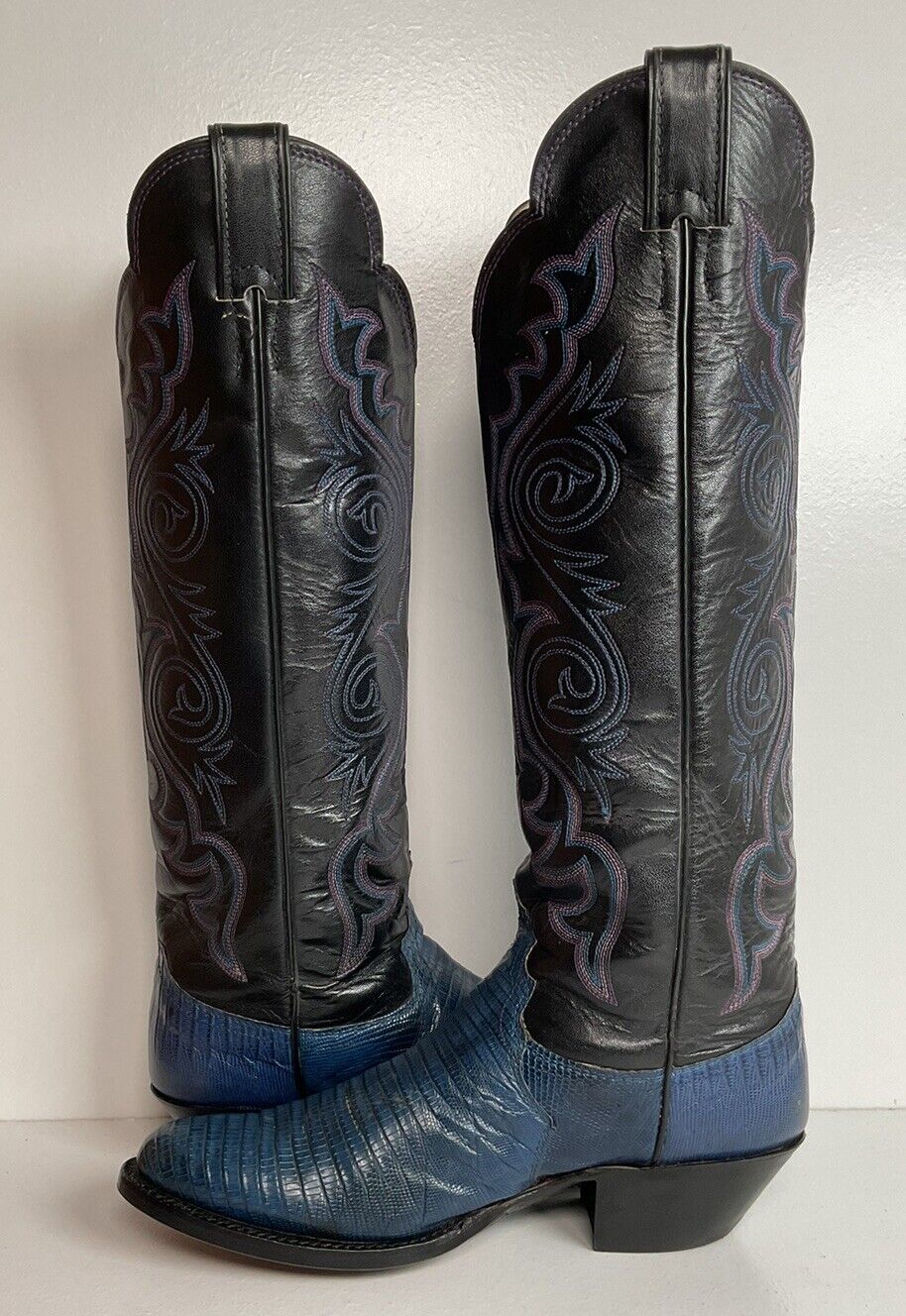 Vintage Justin Tall Blue Lizard Cowgirl Boots 6.5 B USA Made New Half Soles