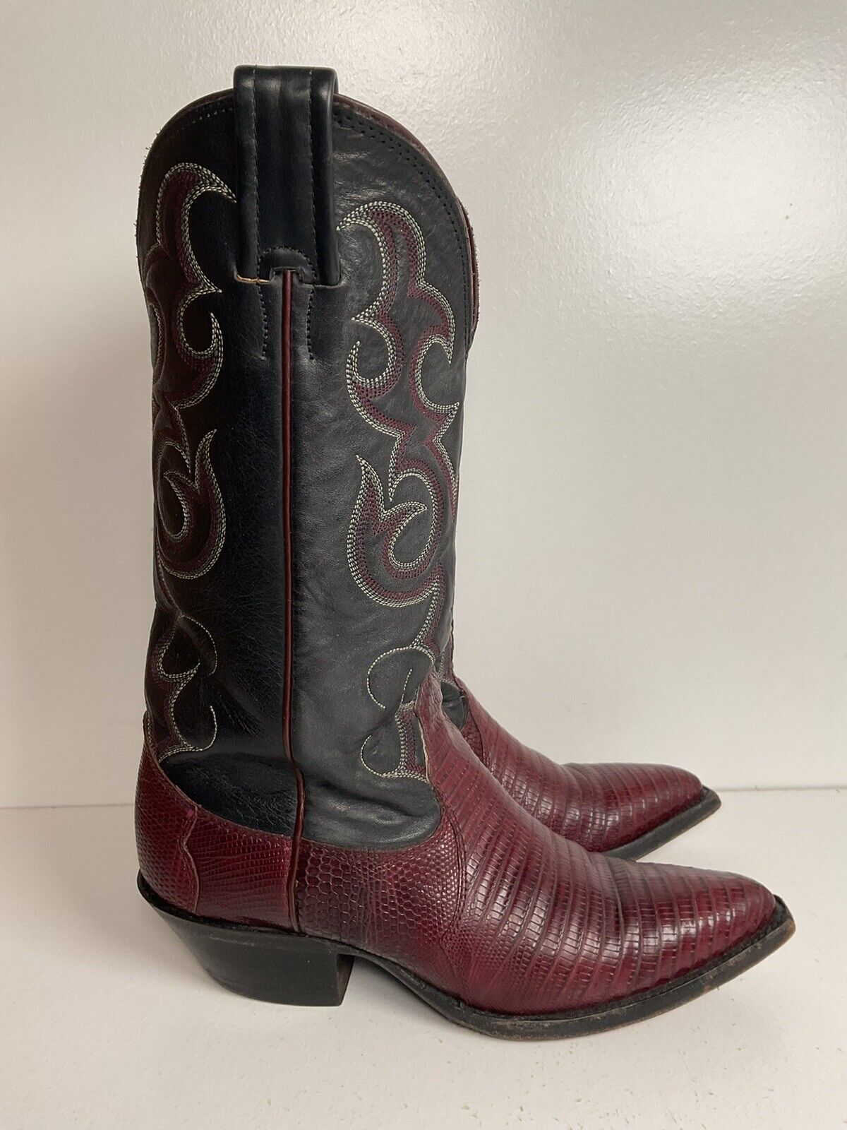 Vintage Nocona Plum Leather Cowgirl Boots 4 B Lizard Vamp