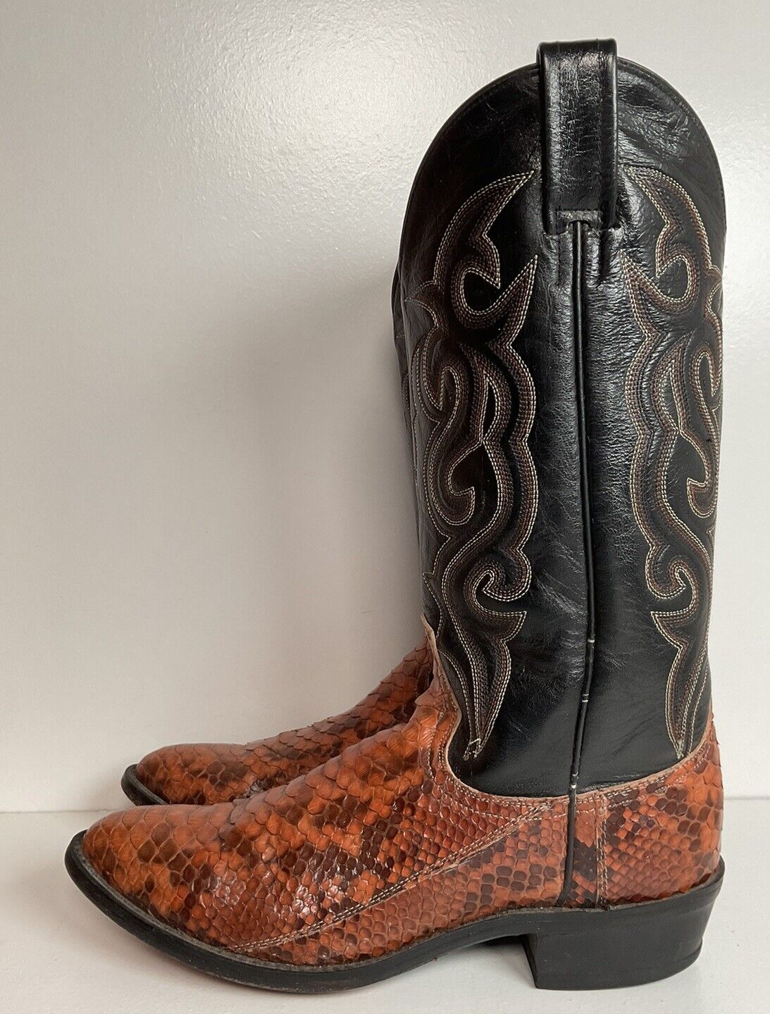 Dan Post Rust Brown Python Snakeskin Cowboy Boots 9 D Back Cut