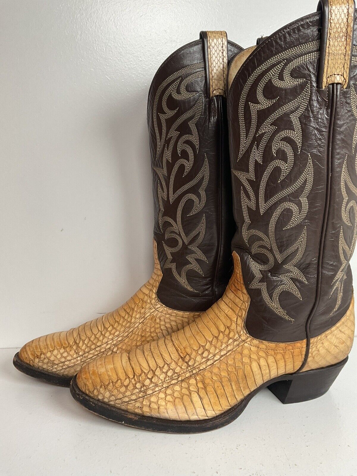 Vintage Larry Mahan King Cobra Snakeskin Cowboy Boots 9 D