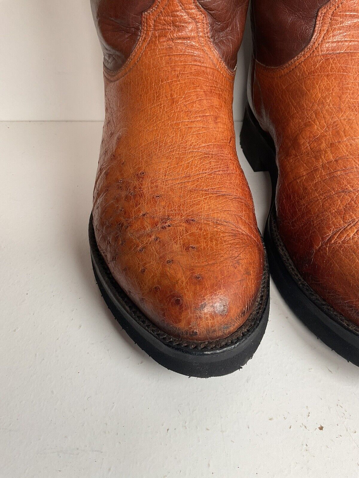 Vintage Lucchese Smooth Ostrich Roper Boots 9 D New Crepe Soles Exotic