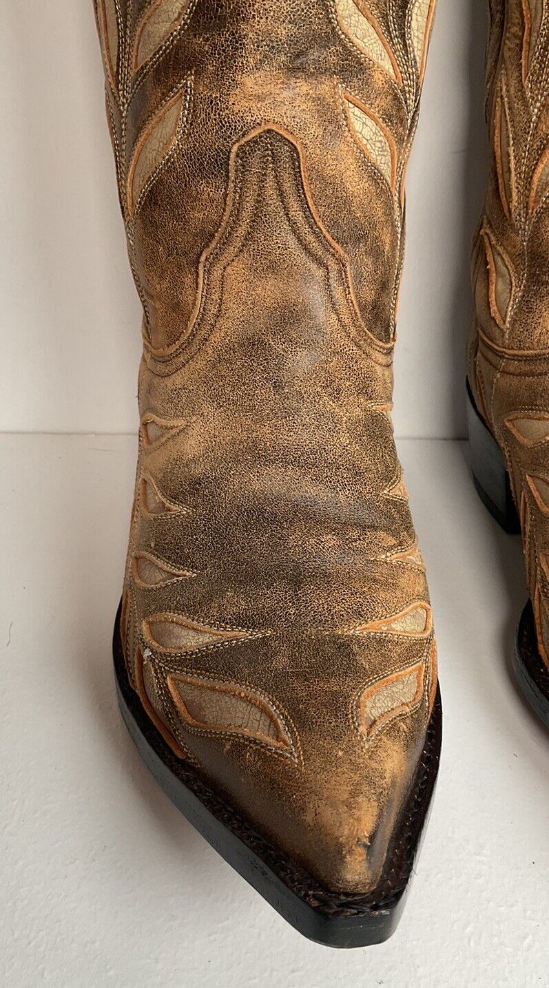 Old Gringo Cowgirl Boots 7 B Tooled Leaf Inlay New Half Soles