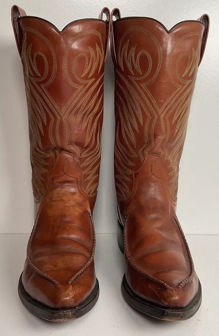 Vintage Dan Post Whip Stitch Cowboy Boots 9 D Made In Spain Stove Pipe