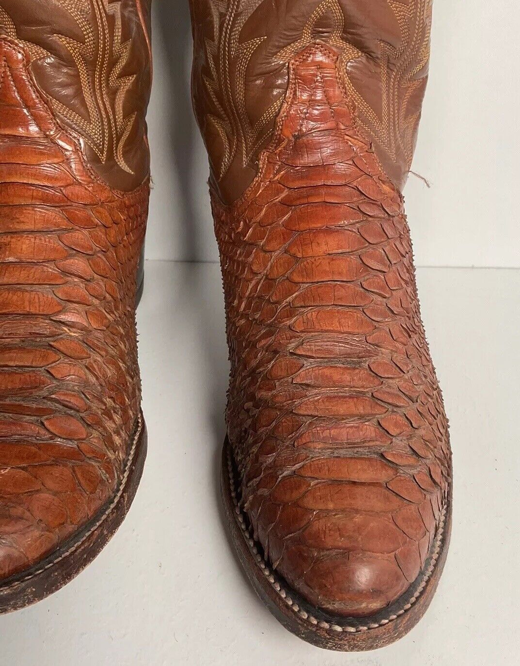 Vintage Tony Lama Back Cut Python Cowboy Boots 10.5 D Snakeskin Black Label